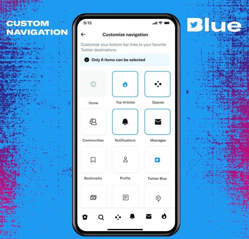 Twitter Blue customize navigation bar