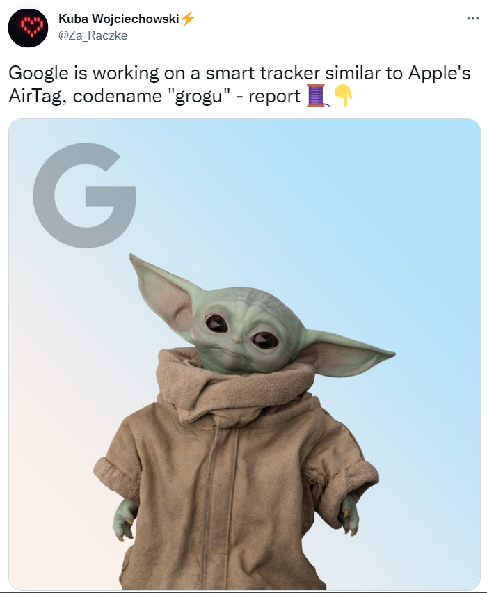 Google tracker Grogu tweet