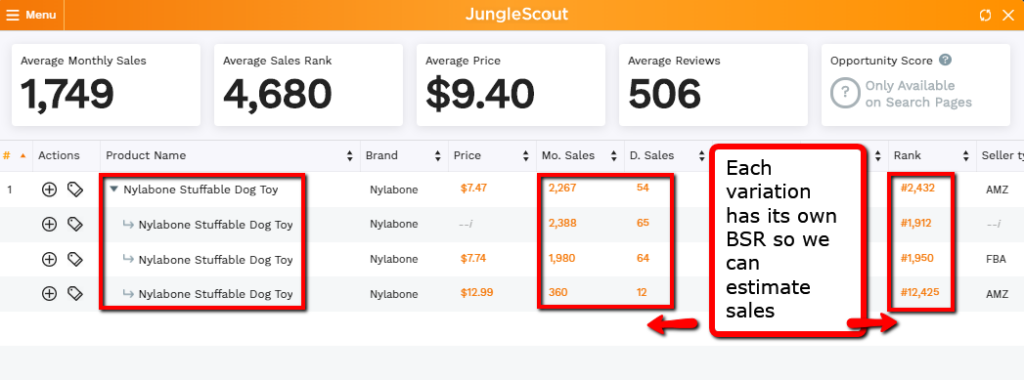 Jungle Scout Sales Estimation